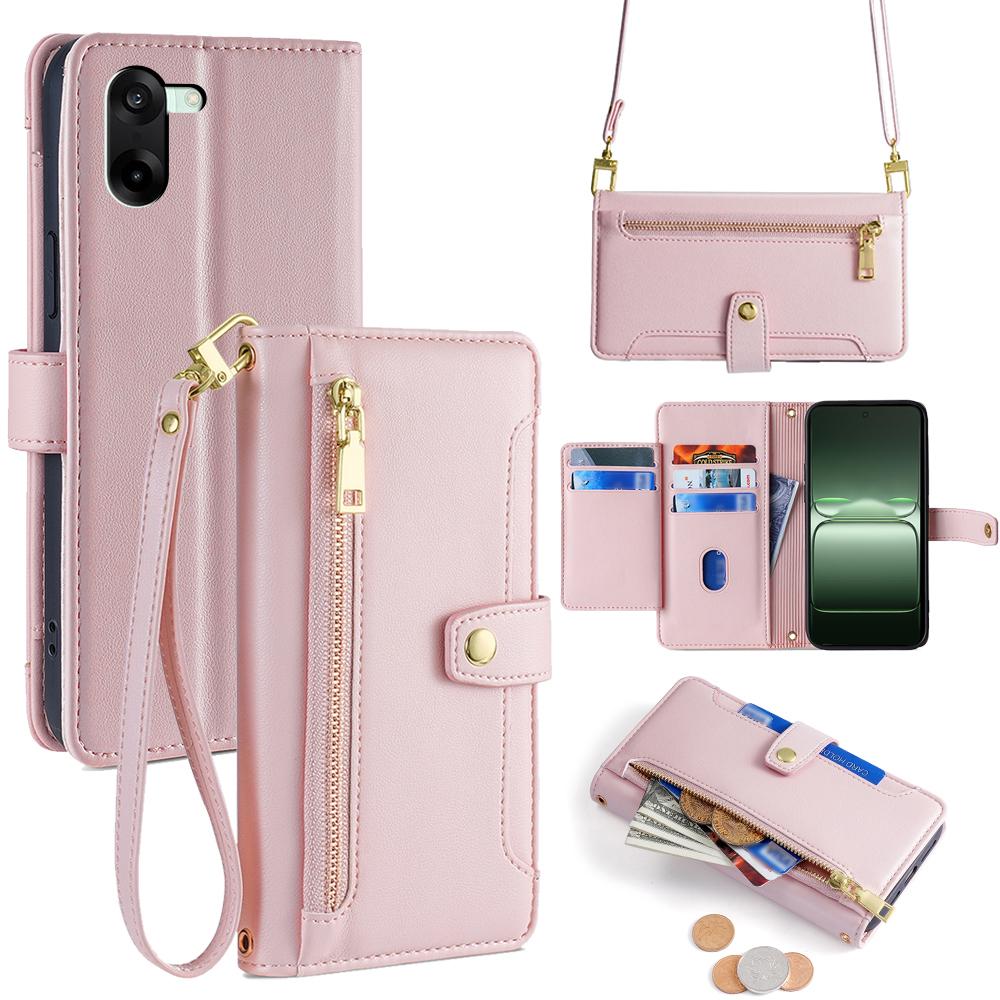 For OnePlus Nord CE5 5G/Ace 5 Racing 5G Leather Case Zipper Pocket Wallet Phone Cover with 2 Straps