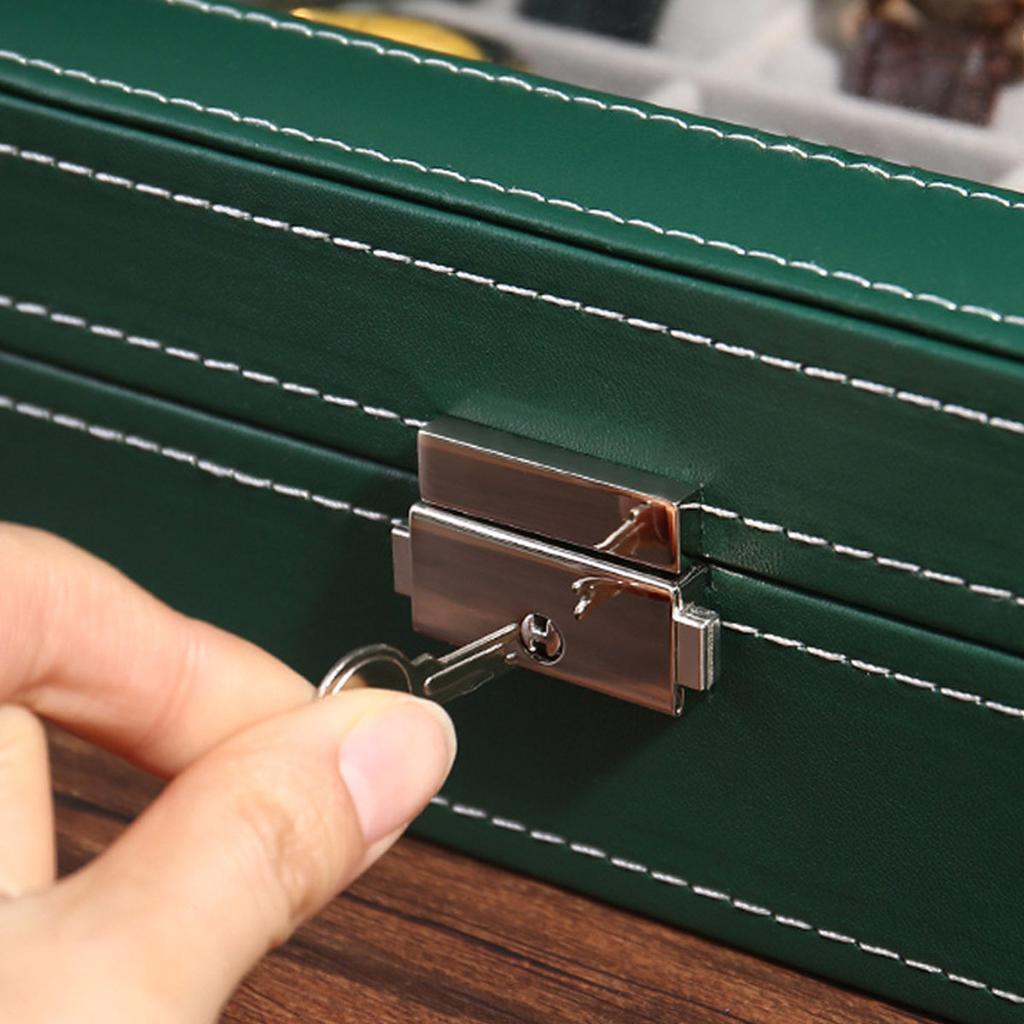 1pc PU Leather Watch Box with Lock, Large Capacity Watch Storage Box, Watch Display Box, with Transparent Cover, Velvet Lining