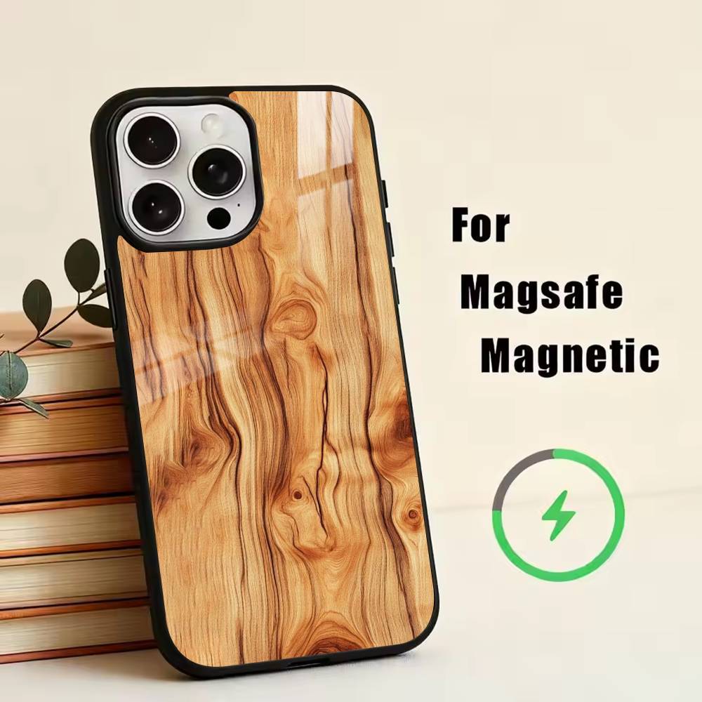 N-Natural Wood  Phone Case For iPhone17,16,15,14,13,12,11 Plus,Pro Magnetic with Magsafe Wireless Charging iphone16e