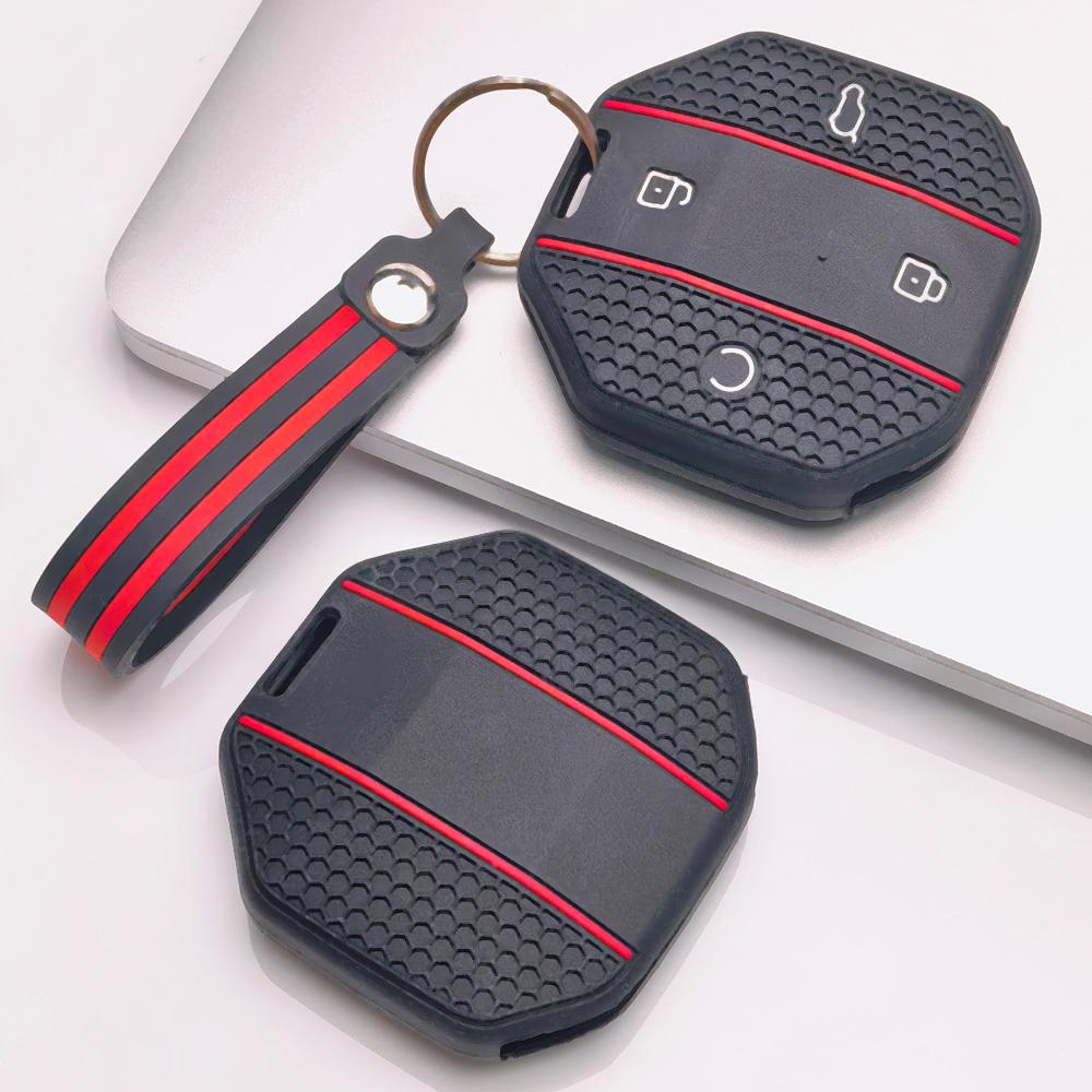 Soft Silicone Smart Key Sleeve for Chery JETOUR Freedom Traveler Tiggo 7 Pro Arrizo with Keychain Honeycomb Texture Racing Stripe Smart Key Fob Sleeve
