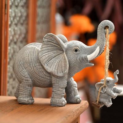Elephant Statue Resin Elephant Mother And Child Figurine Swing Baby Elephant Sculpture for Home Office Desktop Decor
