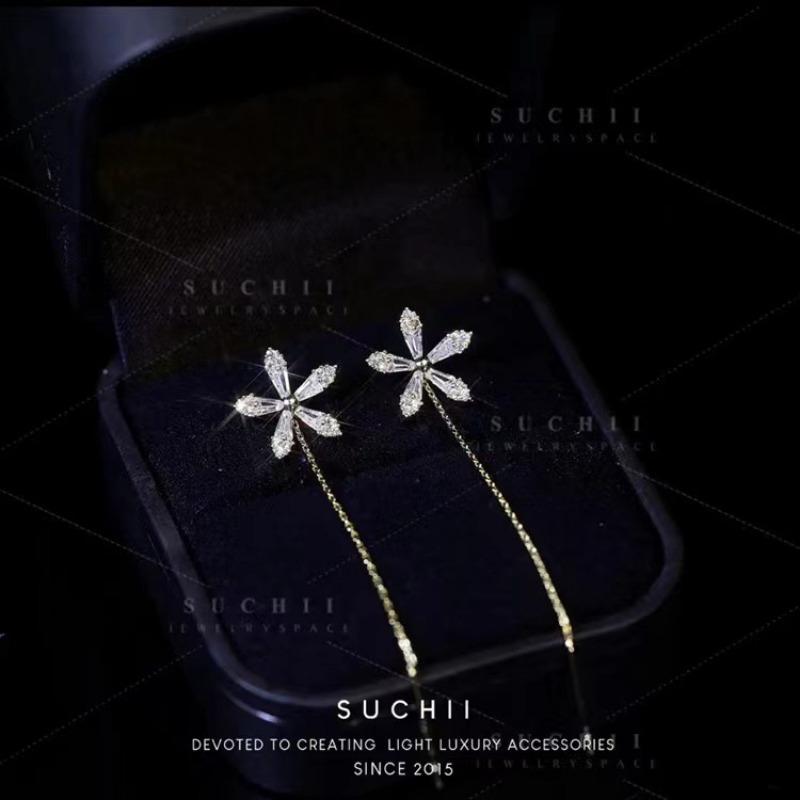 Micro-inlaid Diamond Earrings New Korean Style Long Temperament Earrings