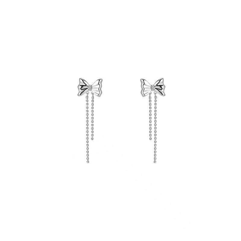 Bow Tassel Earrings, Niche Stud Earrings, Women's Design Sense, Senior Temperament Ins Earrings, Exquisite Long Styles