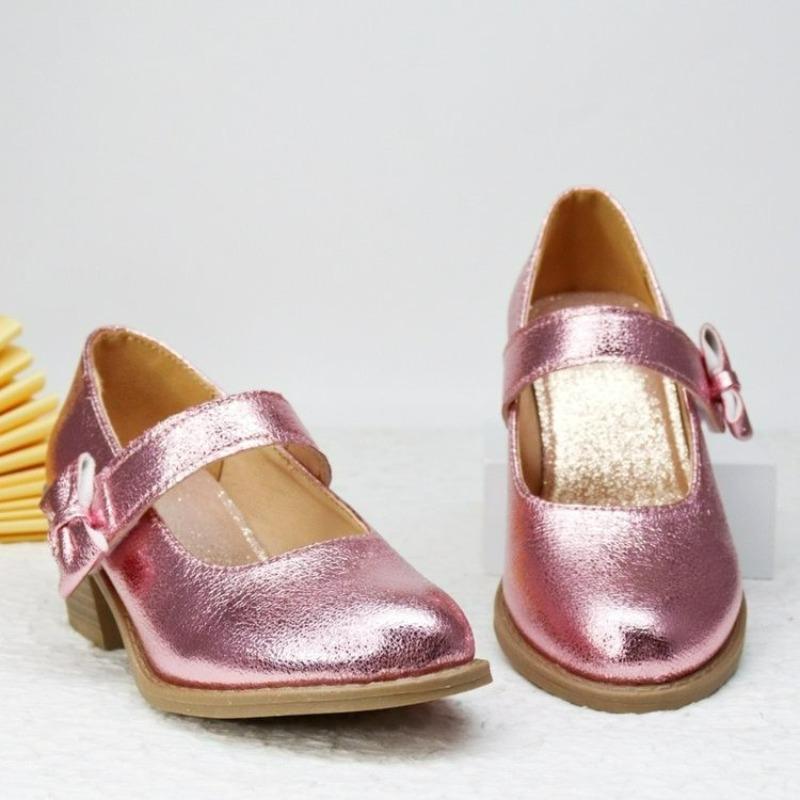 Girls High Heels Children Princess Performance Shoes with Bow-knot Elegant Four Seasons Kids Leather Shoes for Party Wedding