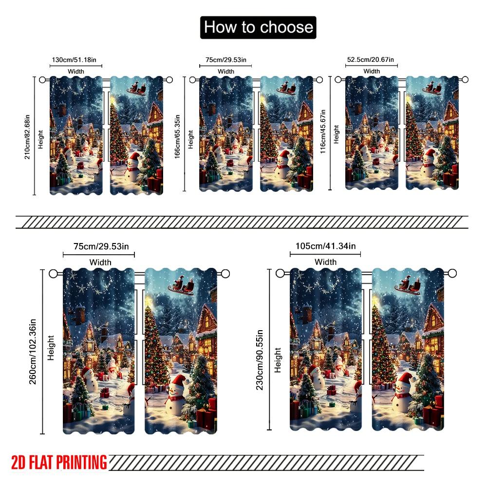 2pcs  2D plane printing Curtains&Window Treatment Christmas trees and snowmen (3) Versatile Polyester (without rod) Home Decor