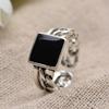 Trendy Square Black Resin Thai Silver Men`s Ring  Promotion For Man Birthday Gift Never Fade Drop Shipping
