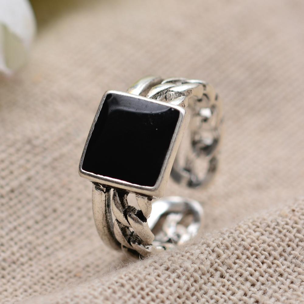 Trendy Square Black Resin Thai Silver Men`s Ring  Promotion For Man Birthday Gift Never Fade Drop Shipping