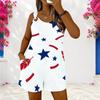 Women Plus Size Red Blue White Star Printed Sleeveless Ring Strap Scoop Neck Loose Romper With Pockets