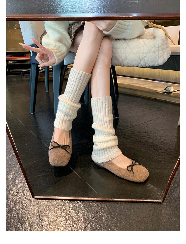 Wool version~ Versatile bow woolen light mouth ballet single shoes women's Mary Jane single shoes flat-soled fluffy shoes ladyshoes