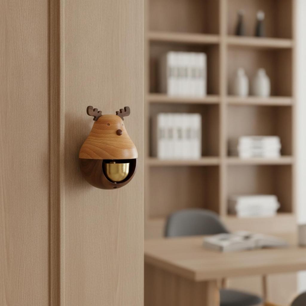 Door-Opening Reminder Solid Wood Wooden Door Bell with Brass Component