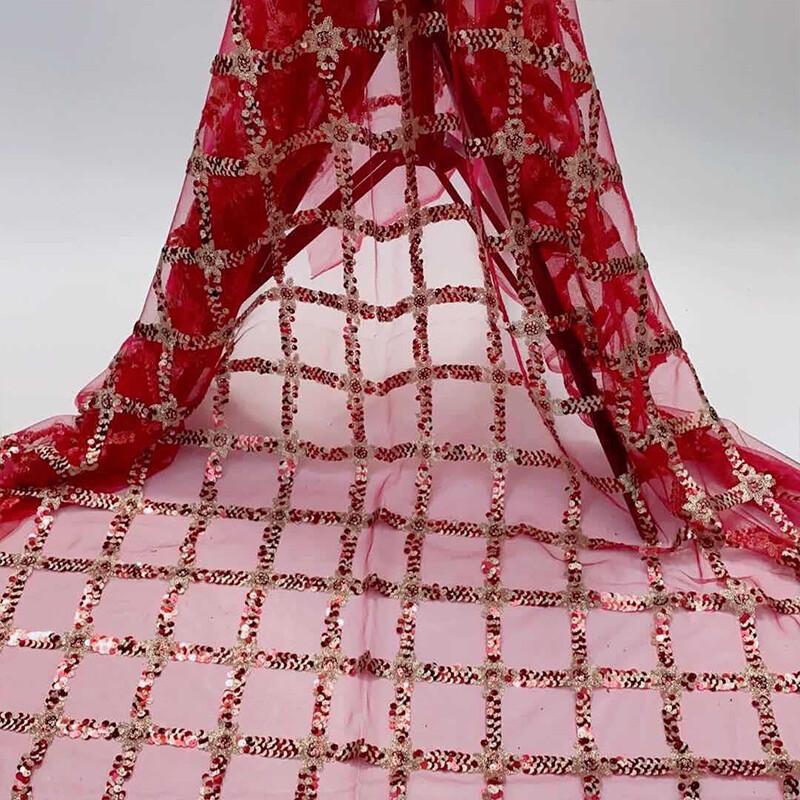 Sequin Block Embroidered Fabric Mesh Base Shiny Women Dress Diy Fashion Designer Mesh Embroidery Fabric Sew Craft Supplies