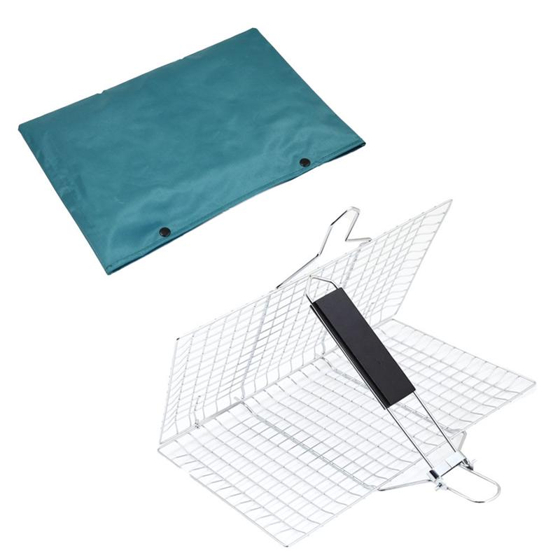 ABBY-Grill Basket Large Folding Grilling Baskets Portable Outdoor Camping BBQ Rack For Fish Cooking Accessories