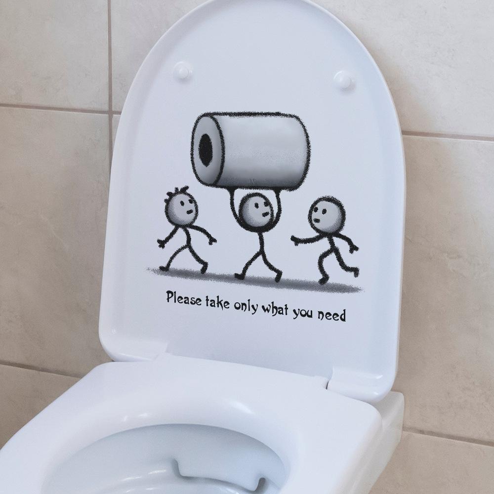 Funny Figure Holding Toilet Paper Roll Toilet Seat Sticker Bathroom Decor Self-Adhesive Removable Decal