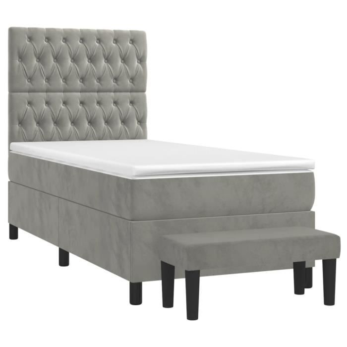 VidaXL Divan Bed and Mattress Light Grey 100x200cm Velvet - Model 3138007