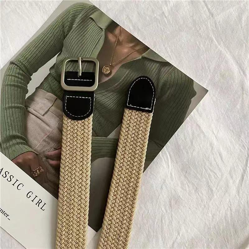Korean-Style Unisex Woven Canvas Belt with Square Buckle
