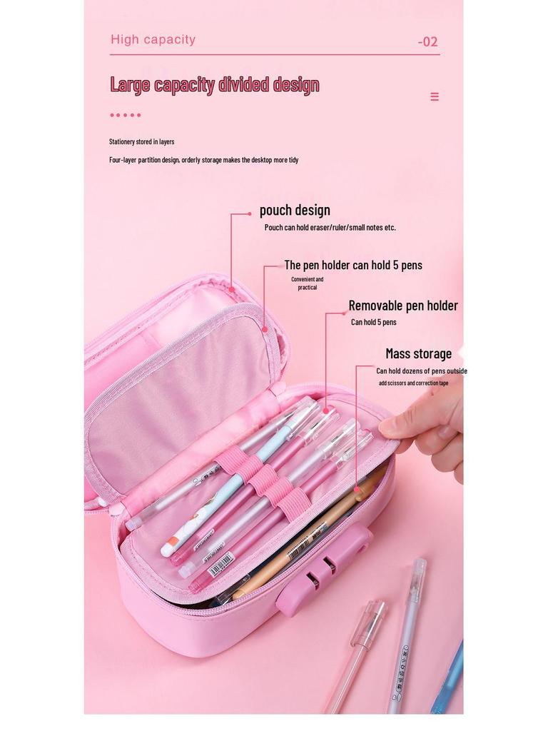 Extra-Large Password Lock Pencil Case with Four-Layer Design