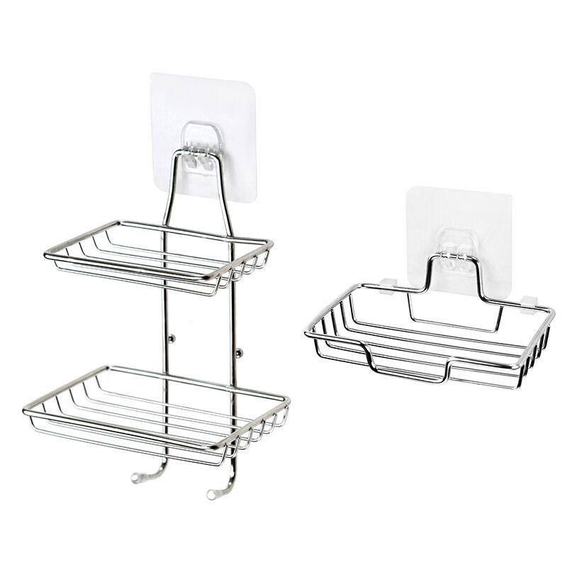 Punch-Free Wall-Mounted Stainless Steel Soap Holder with Drainage