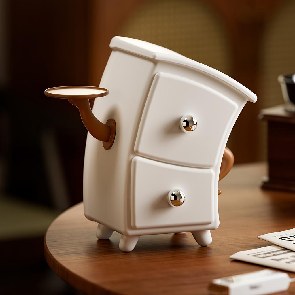 Cute White Brown Storage Box With Round Door Compact Desk Organizer With Drawers Durable Plastic Home Office Storage