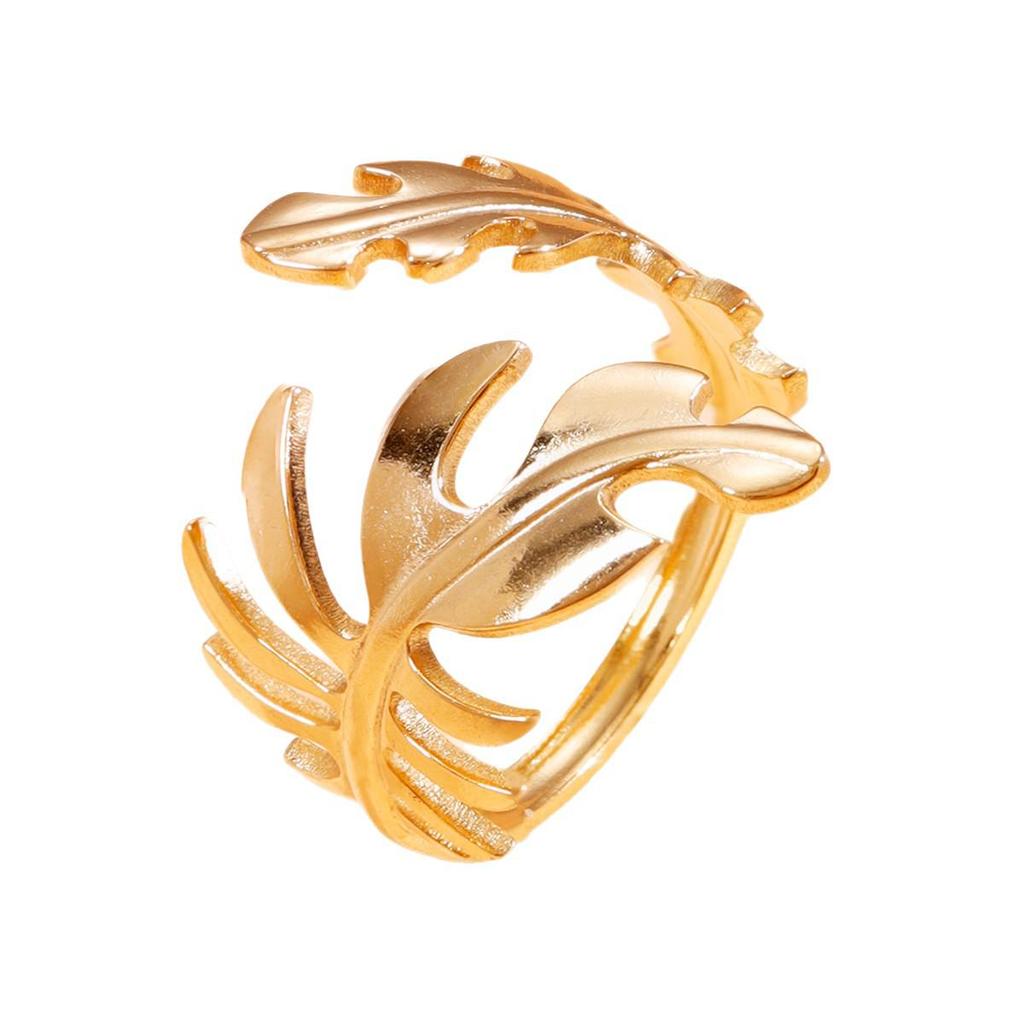 18K Gold Pastoral Leaf Open Women's Ring