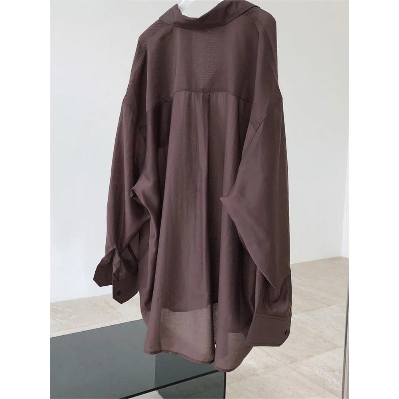 Summer Fashion Sunscreen Shirt Women Loose Thin Sagging Slightly Transparent Long Sleeve Top