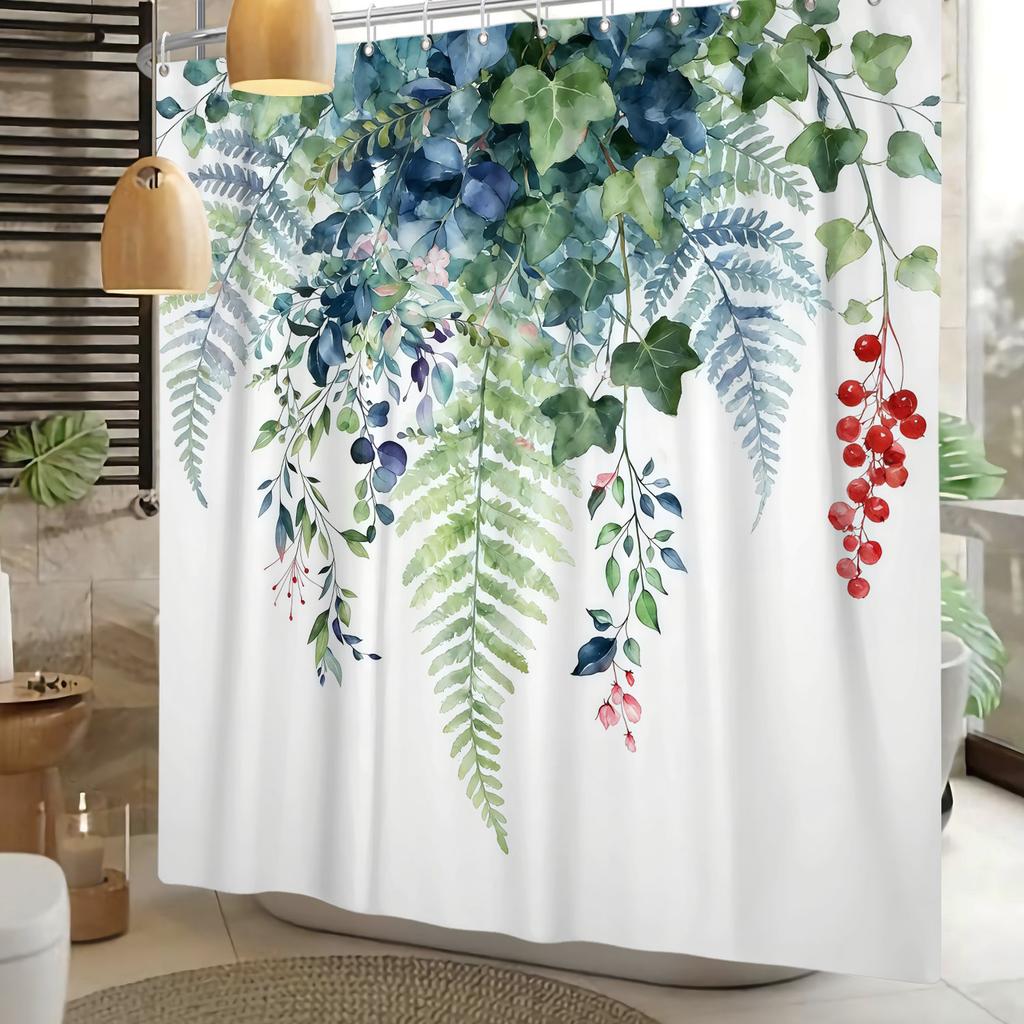 Greenery Theme Shower Curtain Tropical Plants Hanging Leaves Nature Style Bathroom Decor Polyester Waterproof Bathroom Shower