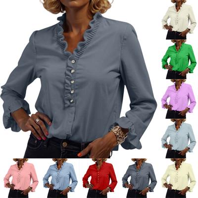 Women's Solid Color Long Sleeved Ruffled Women's Knitted Sweater Cardigan Top