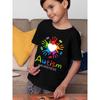 European Size Childrens Autism Awareness T Shirt Suitable for Boys and Girls Puzzle Pieces and Rainbow Handprint Design Short Sleeved Casual Shirt