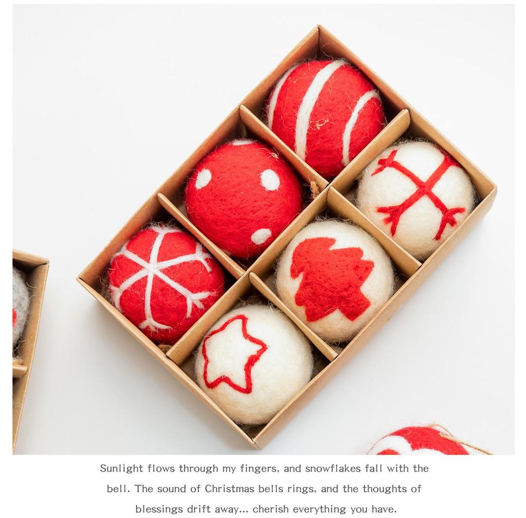 Christmas Festival Felt Ball Tree Ornaments - Red & Green, Cute Small Desktop Decor