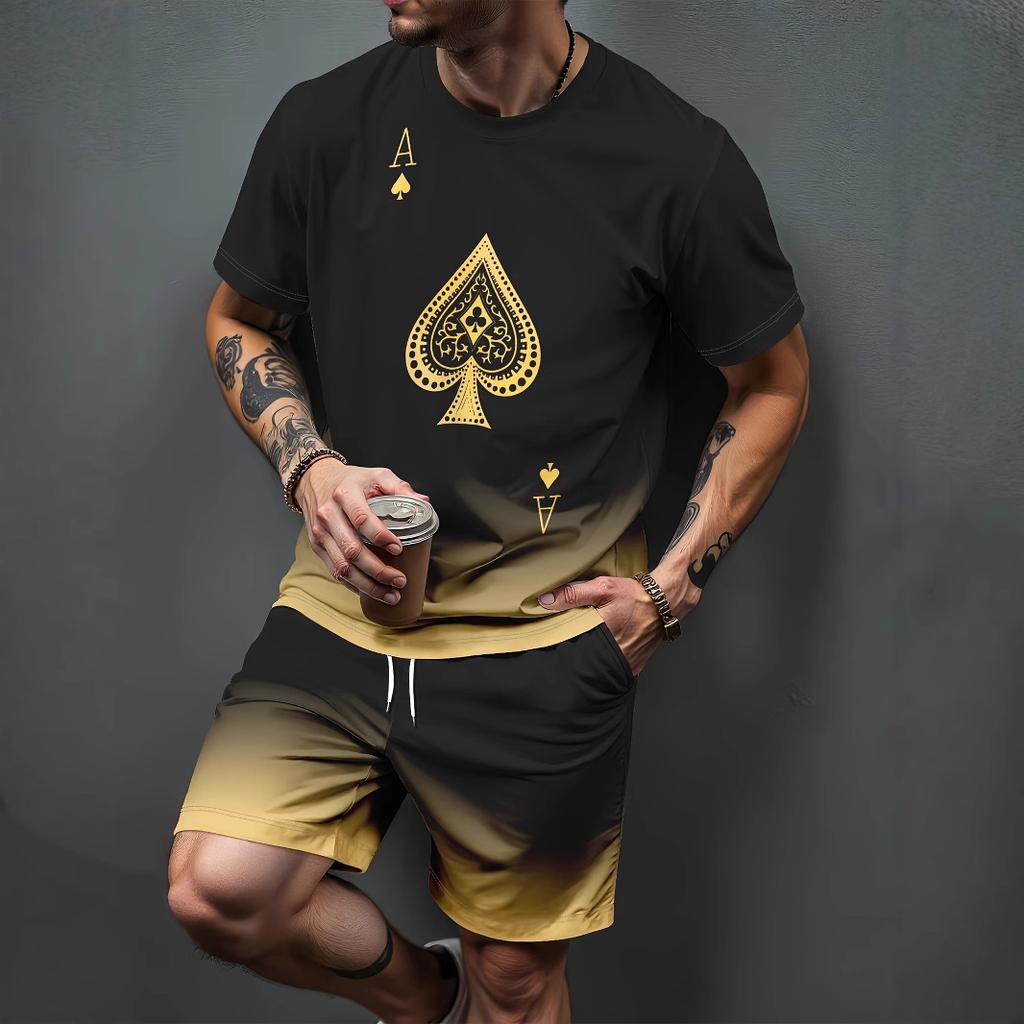 Men's Short-Sleeve Shorts Set, Sports Outfit, Summer T-Shirt & Shorts, Fitness Casual