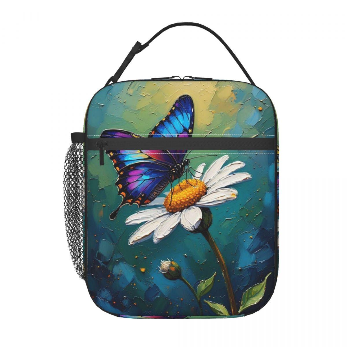 

Butterfly Stands On Flowers Oil Insulated Lunch Bag for Women Office Cooler Thermal Food Box Tote Portable Lunch Boxes Container One Size