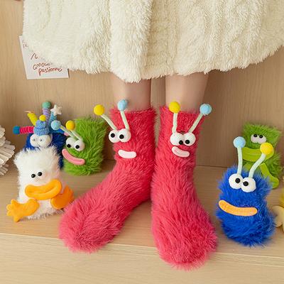 1 Pair Funny Monster Socks Girls Autumn Winter Warm Coral Fleece Floor Socks Couple Sleep Sock Fuzzy Socks Cute Stockings Gifts