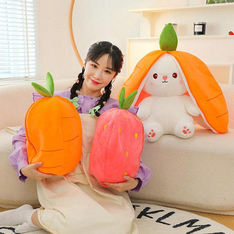 35-60cm Giant Size Lovely Rabbit Turn to Caot Strawberry Dolls Doll Fruit Transfigured Bunny Plush Toy Stuffed