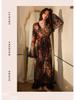 Elegantes Retro-Blumen-Netz-Bademantel mit Federbesatz - Durchsichtiges Loungewear-Design