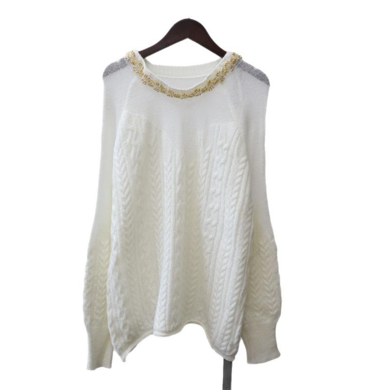 Autumn and winter new bead design knitted sweater top loose soft waxy gentle wind sweater pullover woman