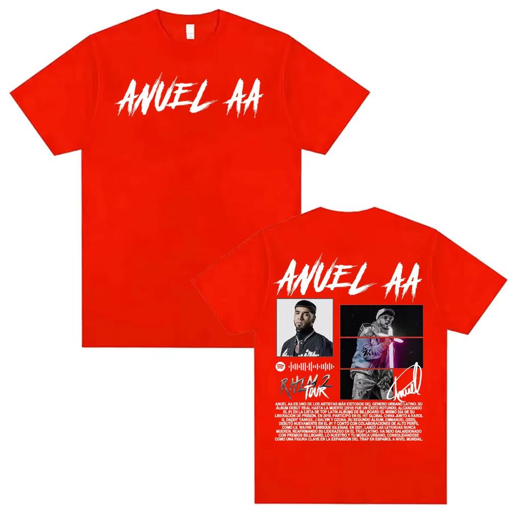Rapper Anuel AA Rhlm 2 Album Tour Printed Tee Shirt Men Women Fashion Trend Hip Hop Pop Music T-shirts Pure Cotton Loose T Shirt