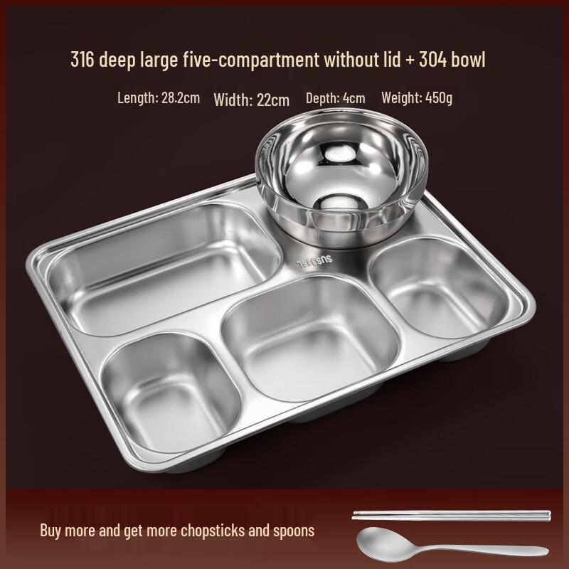 Antibacterial 316 Stainless Steel Divided Meal Tray