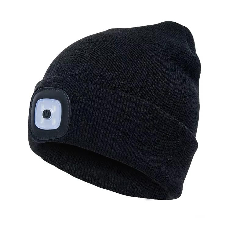 KEBIDU Bonnet de Neige LED Rechargeable Avec Lumière Unisexe Chaleureux Hiver Tricoté Bonnet Lampe Frontale Lampe de Poche Illuminée la Nuit Pour Activités Extérieures China Mainland noir