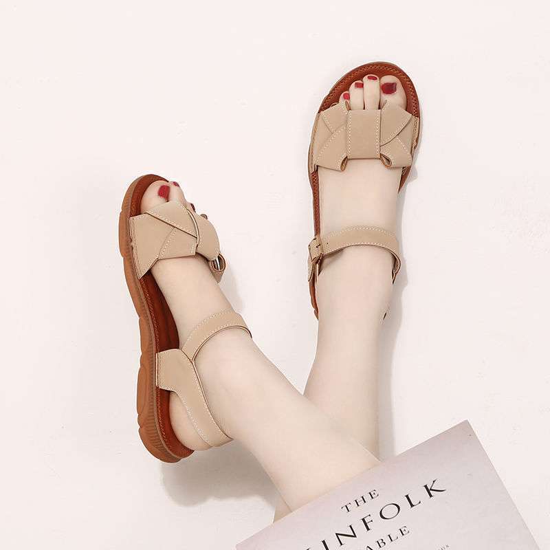 Beef Tendon Sole Sandals Women's Summer New Korean Version Versatile Flat Heel Women's Shoes Student Shoes Soft Sole Pregnant Women's Mother Shoes