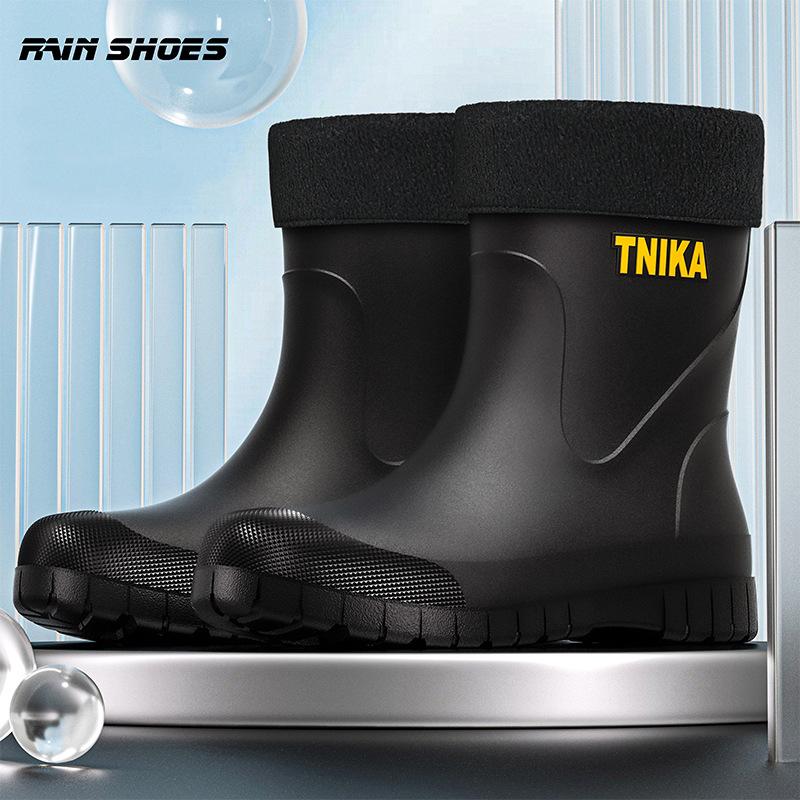 Herren Regenstiefel Mode Mid-Calf Gummistiefel Rutschfest Angelstiefel für Herren Wasserdicht Outdoor Mittelhochschaft Radfahren Gummischuhe