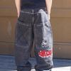  BeatStreet Men Fashion Hip Hop Retro Baggy Jeans Y2K Gothic Embroidery Punk Straight Wide-leg Denim Pants Gloe Gallery Street Jeans