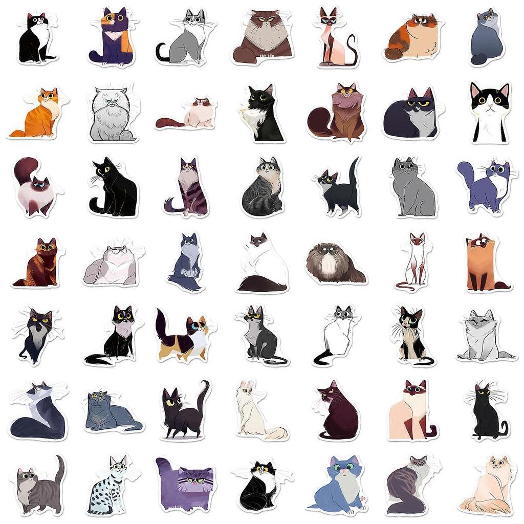 Cute Cat Stickers, Set of 50, Waterproof and UV Resistant, Great for All Your Gadgets