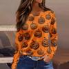 Women's Long Sleeve Halloween T-Shirt with Side Slits Neck Blouse