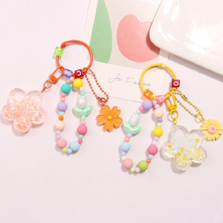 Cherry Blossoms Quicksand Keyring Women Girls DIY Bag Earphone Cover Pendants