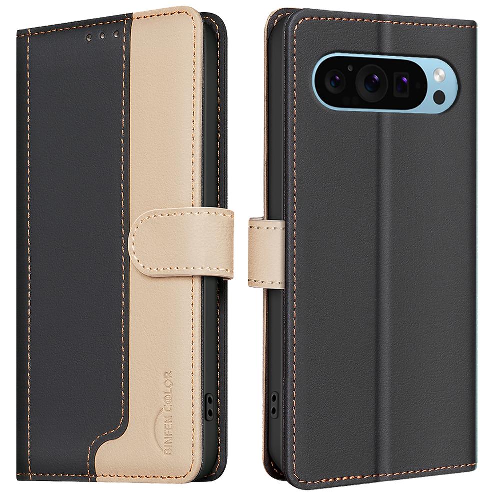BINFEN COLOR BF33 For Google Pixel 9 Case Color Splicing Leather Cover with RFID Blocking