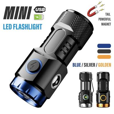 MINI torcia LED ricaricabile luce da campeggio con luci laterali, batteria integrata, luce di emergenza portatile per esterni