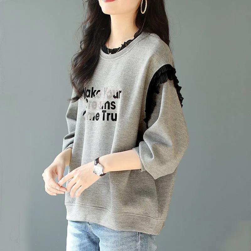 Oversize Sweatshirt for Women Cotton Loose Round Neck Casual Pullover Long Sleeve Top Sweatshirt