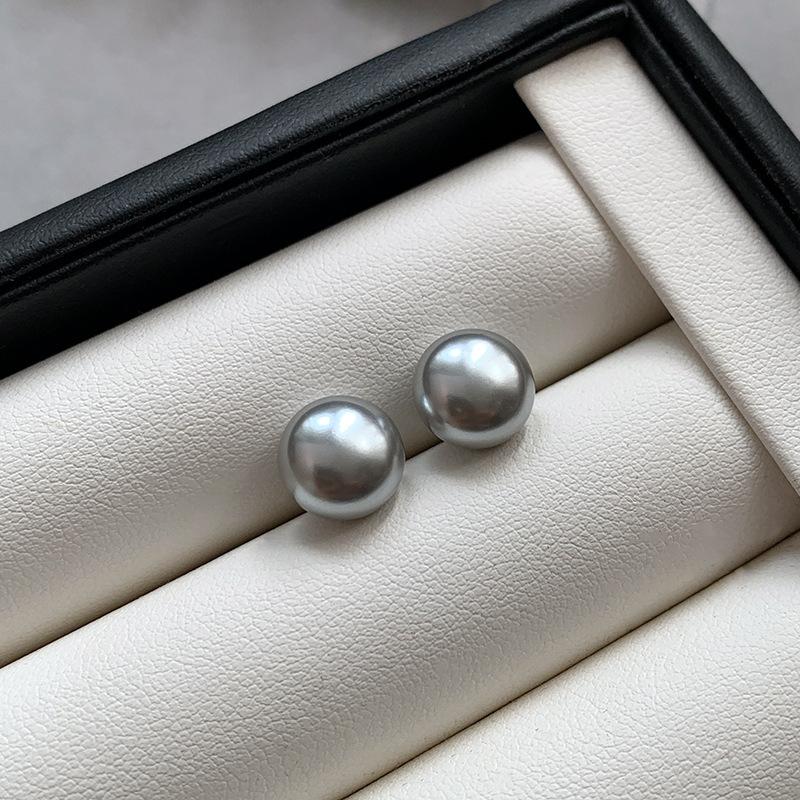 S Silver Needle True Hemp Silver Grey Steamed Bread Pearl Stud Earrings Women s Autumn and Winter Atmospheric Earrings Earrings