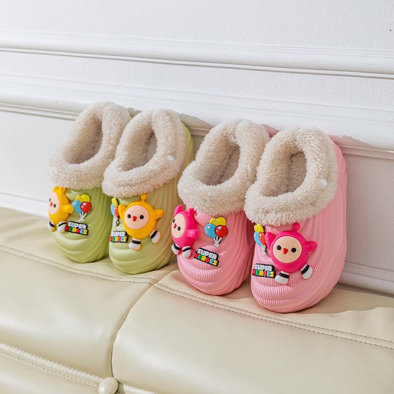 EVA Kids' Winter Cotton Slippers: Velvet-Lined, Non-Slip, Cute Cartoon Design, Removable, Parent-Child Match, for Boys and Girls
