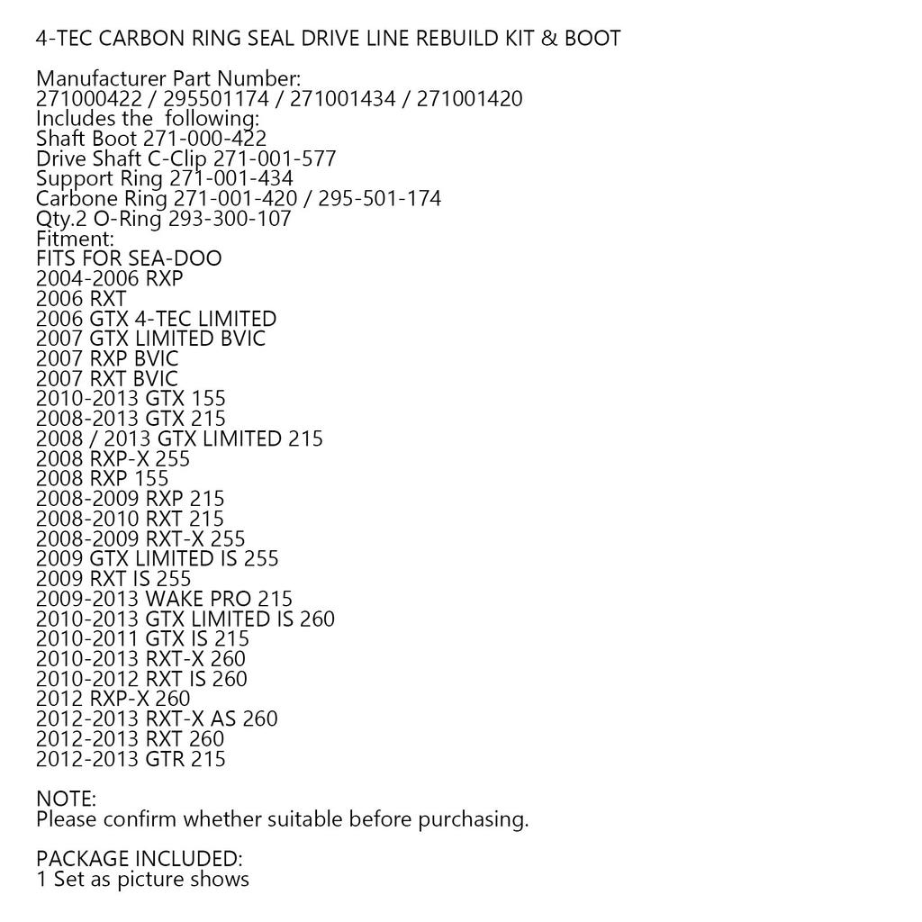 4-Tec Carbon Ring Dichtung Antriebsstrang Überholset & Manschette für Sea Doo RXP RXPX RXTX