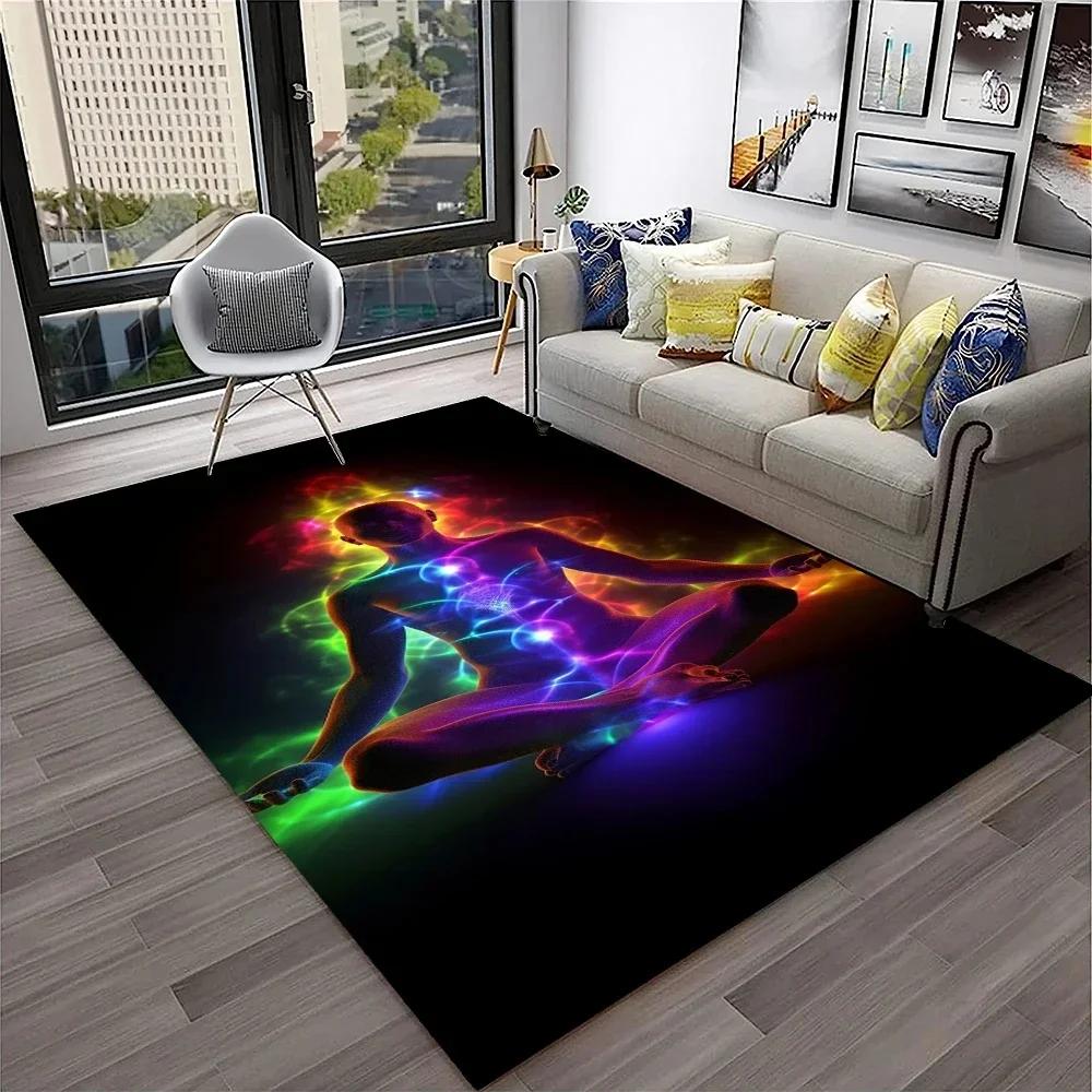 Naturalize Yoga Meditation Floor Mat with Rainbow 7 Chakra Design Soft Non-Slip Carpet for Living Room Stylish Rug for Bedroom